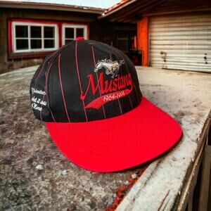 Vintage Ford Mustang Snapback Hat Pinstripe 1964-1994 30th Automotive Racing
